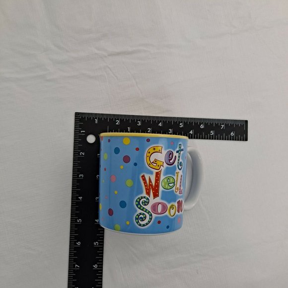 Get Well Soon We'll Wishes Blue Yellow Polka Dot Novelty Coffee Mug Cup - Picture 7 of 7